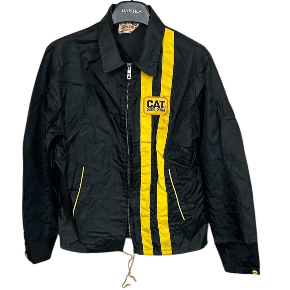Vintage Sexton Winnipeg CAT Diesel Power Black Nylon Work‎ Jacket Men’s M READ